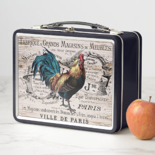 Rezeptbox im Vintage-Stil mit französischem Hahn Metall Brotdose