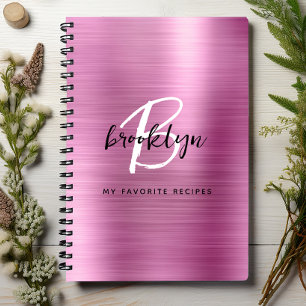 Rezeptbuch mit rosa gebürstetem Metall-Monogramm Notizblock