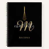 Rezeptbuch Script Monogram Black Gold Schneebesen Notizblock (Vorderseite)