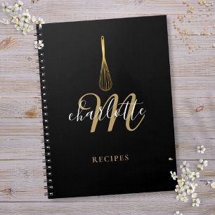 Rezeptbuch Script Monogram Schwarz Gold Notizblock