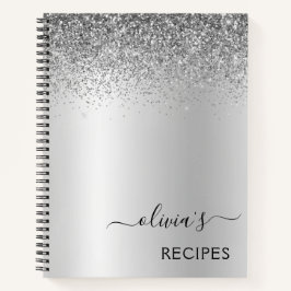 Rezepte Cookbook Silver Glitzer Monogram Notizblock