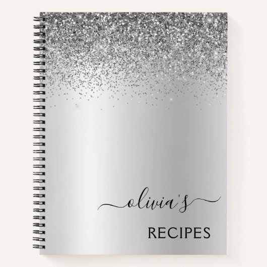 Rezepte Cookbook Silver Glitzer Monogram Notizblock (Vorderseite)