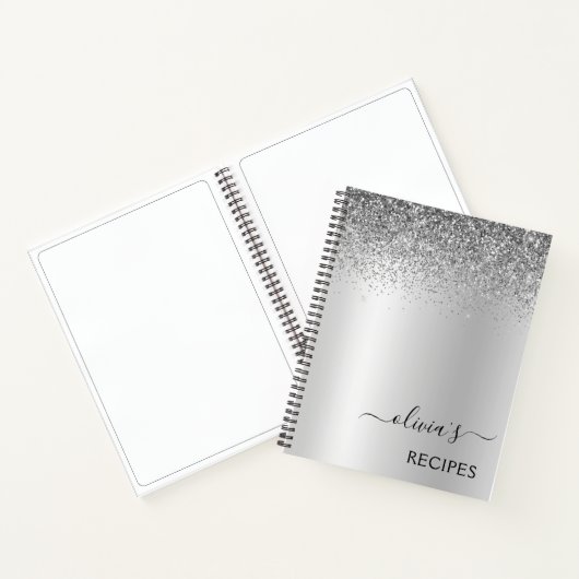 Rezepte Cookbook Silver Glitzer Monogram Notizblock (Innenseite)