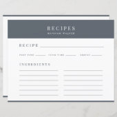 Rezepte | Elegante Chic Stone Gray Recipe Card (Vorne/Hinten)