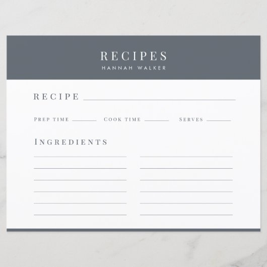 Rezepte | Elegante Chic Stone Gray Recipe Card (Vorderseite)