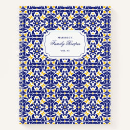 Rezepte für mediterrane Fliesen Blau und Gelb Notizblock