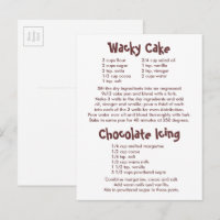 Rezepte für "Wacky Cake" und "Schokolade"