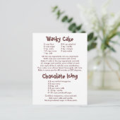 Rezepte für "Wacky Cake" und "Schokolade" Postkarte (Stehend Vorderseite)