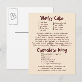 Rezepte für "Wacky Cake" und "Schokolade" Postkarte