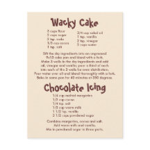 Rezepte für "Wacky Cake" und "Schokolade"