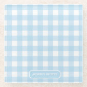 Rezepte | Gingham-Muster Hellblau und Weiß Glasuntersetzer (Vorderseite)