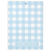 Rezepte | Gingham-Muster Hellblau und Weiß Klemmbrett (Rückseite)