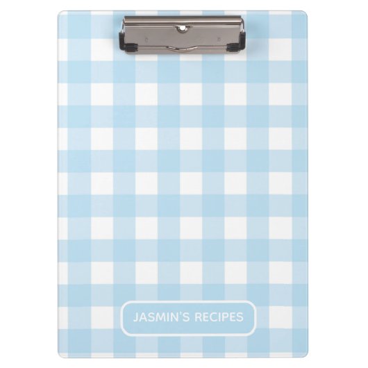 Rezepte | Gingham-Muster Hellblau und Weiß Klemmbrett (Vorderseite)