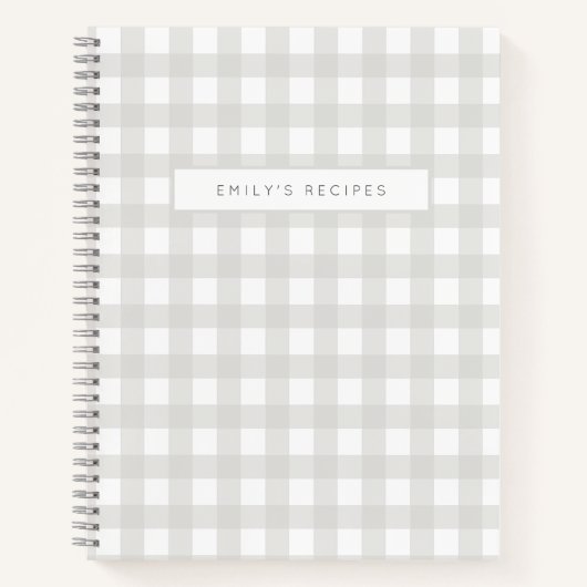 Rezepte | Gingham Pattern Grau und Weiß Notizblock (Vorderseite)