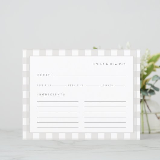 Rezepte Gingham Pattern Graue und weiße Rezeptions (Stehend Vorderseite)