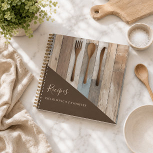 Rezepte Holz Küchenutensilien braunes Kochbuch Notizblock