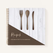 Rezepte Küchenutensilien aus Holz, braunes Kochbuc Notizblock (Vorderseite)