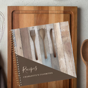 Rezepte Küchenutensilien aus Holz, braunes Kochbuc Notizblock