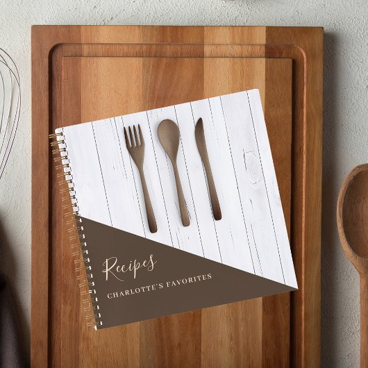 Rezepte Küchenutensilien aus Holz, braunes Kochbuc Notizblock