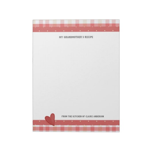 Rezepte meiner Großmutter Retro-Kariertes großes N Notizblock (Rotiert)