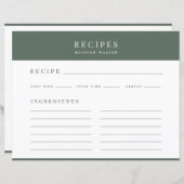 Rezepte | Minimale Eleganwald Grüne Rezept Karte (Vorne/Hinten)