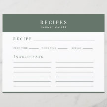 Rezepte | Minimale Eleganwald Grüne Rezept Karte