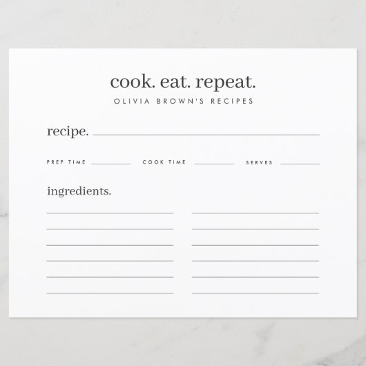 Rezepte | Minimale Recipe Binder Umschließkarte (Vorderseite)