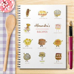 Rezepte zum Backen Süße Kuchen Cartoon Kunst mit N Notizblock