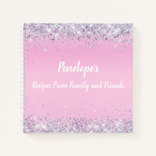 Rezeptebuch mit rosa holografischem Glitter-Monogr Notizblock