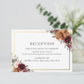 Rezeption für Burgund Orange White Floral Begleitkarte (Stehend Vorderseite)