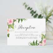 Rezeption für die Hochzeit von weichrosa Flora Begleitkarte (Stehend Vorderseite)