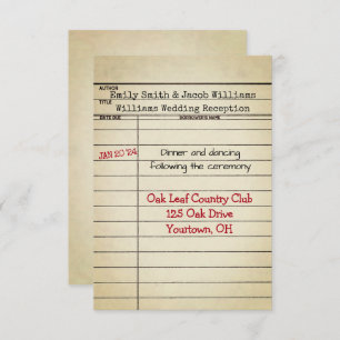 Rezeption für die Retro Library Card Hochzeit Einladung