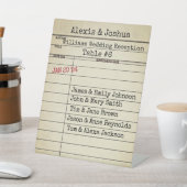 Rezeption für die Retro Library Card Hochzeit Sockelschild (In SItu)