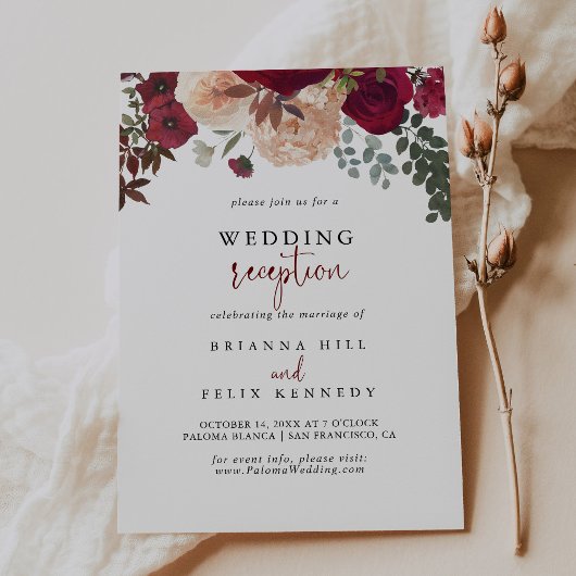 Rezeption für Hochzeiten in Burgund Rosa Blush Einladung