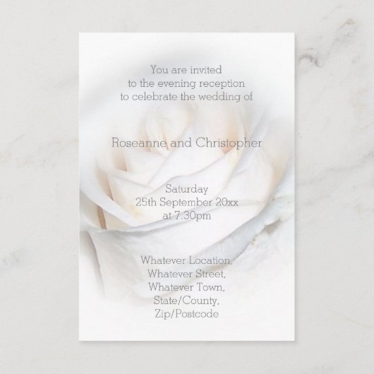 Rezeption für Hochzeitsfeiern mit weißer Rose Begleitkarte (Rückseite)