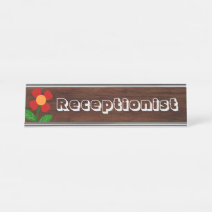 Rezeptionist. Fröhliche boho-Blume Schreibtischnamensplakette