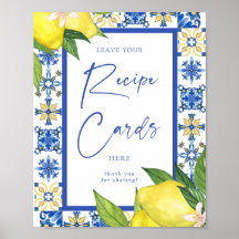 Rezeptionskarten Blue Tiles Lemons Brautparty Sign