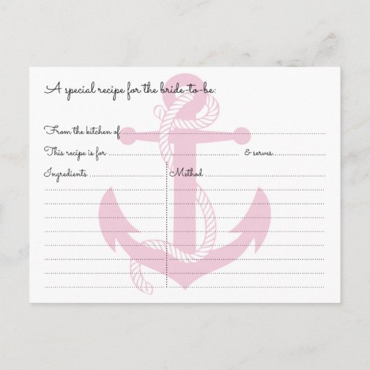 Rezeptionskarten für Nautische Anker-Brautparty Einladungspostkarte (Rückseite)