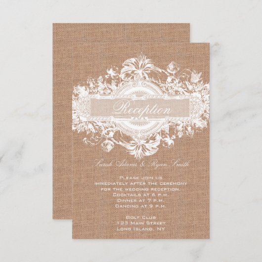 REZEPTIONSKARTEN FÜR RUSTIKBURLAP FLUSSBREITE BEGLEITKARTE (Vorne/Hinten)