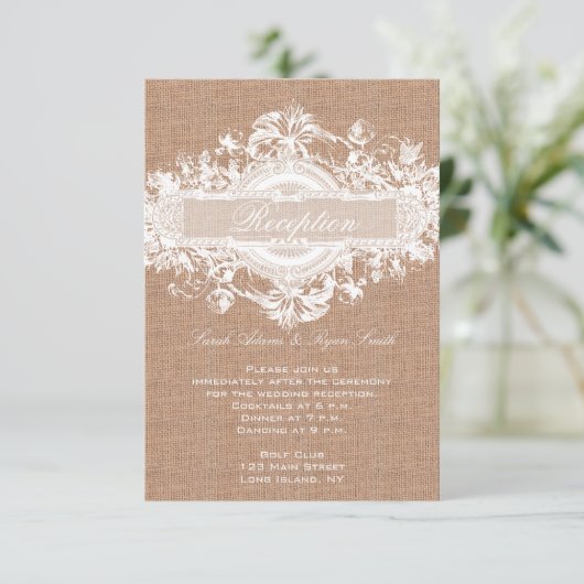 REZEPTIONSKARTEN FÜR RUSTIKBURLAP FLUSSBREITE BEGLEITKARTE (Stehend Vorderseite)