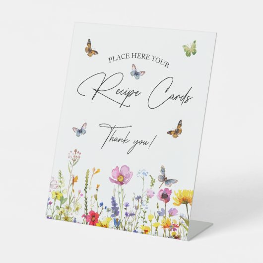 Rezeptionskarten Wildblume Schmetterlinge Brautpar Sockelschild (Vorderseite)