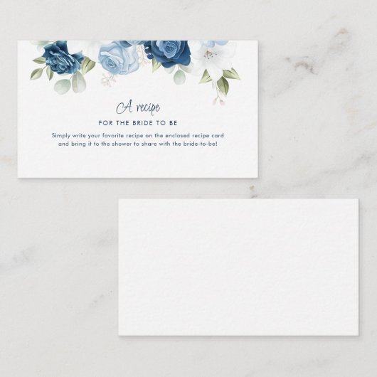 Rezeptkarte für blaues Brautparty Begleitkarte (Vorne/Hinten)