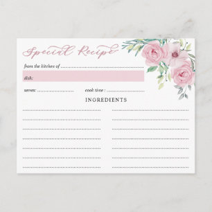 Rezeptkarte für Brautparty mit rosa Pfingstrosen-B Postkarte