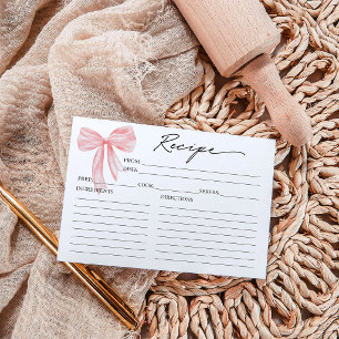 Rezeptkarte für Brautparty mit rosa Schleife Einladung