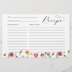 Rezeptkarte für Brautparty mit Wildblumen