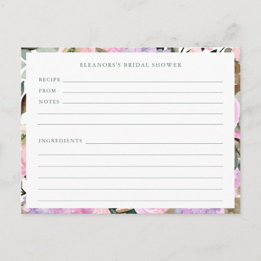 Rezeptkarte für das farbenfrohe Wasser des Lavende Postkarte (Vorderseite)