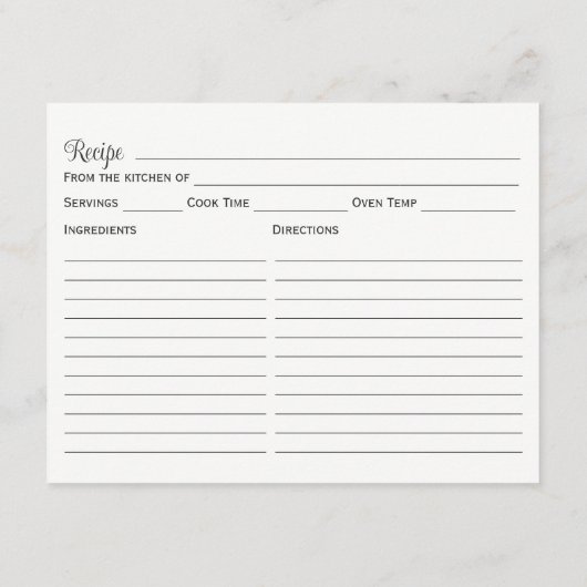 Rezeptkarte für das White Bow-Brautparty (Rückseite)