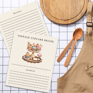 Rezeptkarte für gestreifte Vintage-Cupcakes aus de