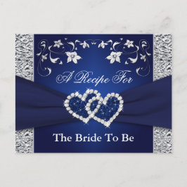 Rezeptkarte für Navy Blue, Silver Floral Hearts Postkarte