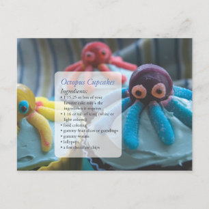 Rezeptkarte für Oktopus-Cupcakes als Postkarte